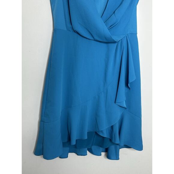 BCBGMAXAZRIA Women’s Aqua Blue Pleated Sleeveless Gathered Mini Dress Sz 6 - Picture 5 of 6